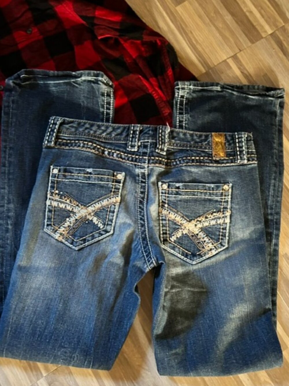 size 5 / 6 womans blue jeans denim pants six five stretch bling butt